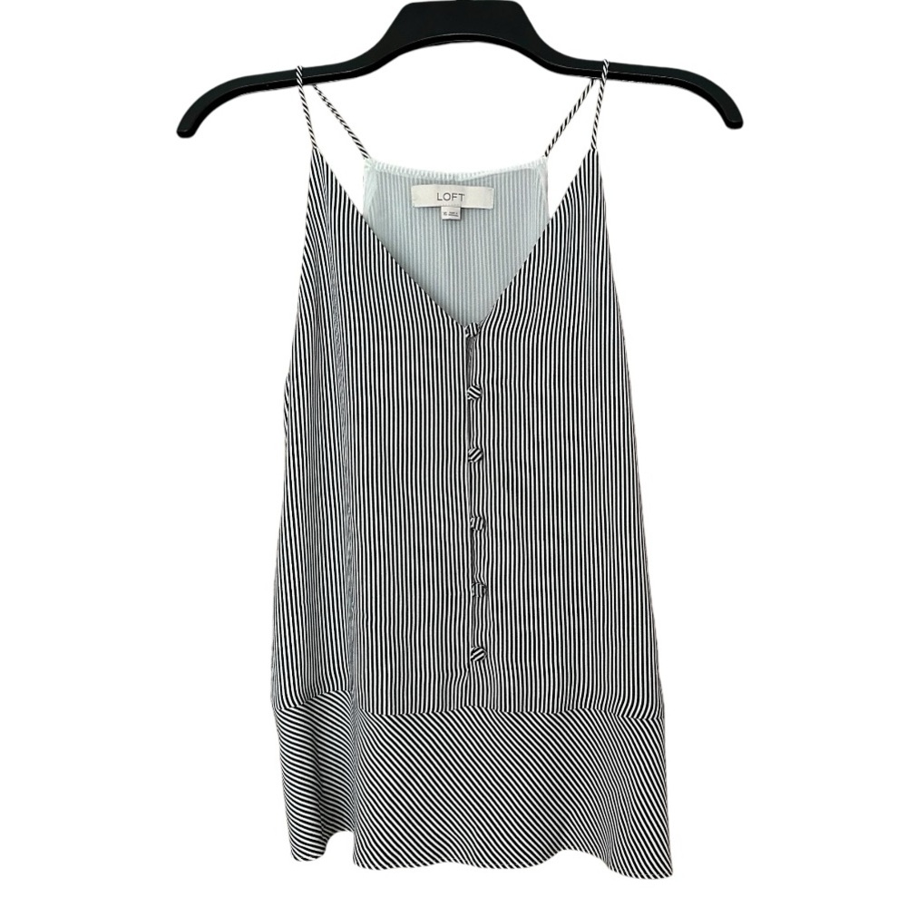 LOFT Black & White Striped Cami with Buttons, EUC, XS